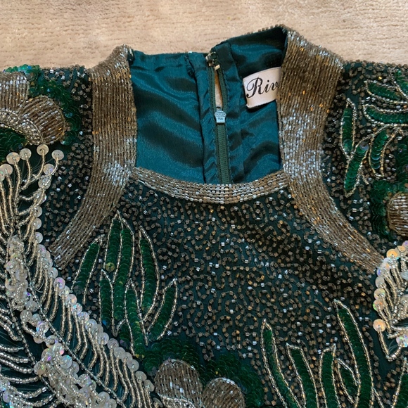 ❌SOLD❌Vintage 80's Beaded Silk High-Leg Slit Gown - Picture 4 of 8